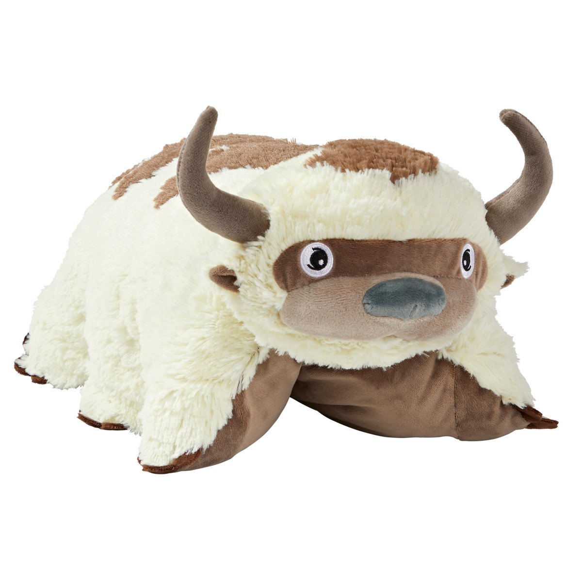 Jumbo 30in Appa Pillow Pet in plush character form, featuring Appa's white fur, brown markings, curved horns, and arrow on his head.