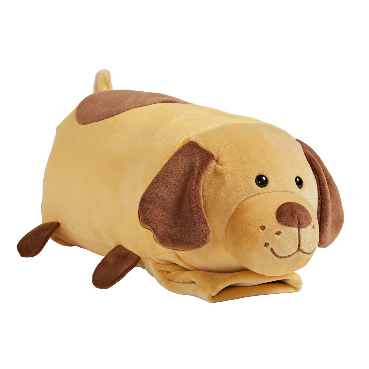 Buddy on the Go Buddy Puppy featuring soft golden plush, brown floppy ears, a brown nose, and a sweet face.