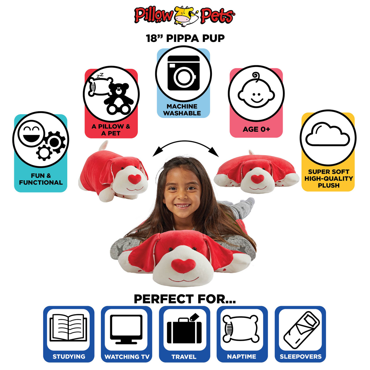 Pillow Pets Puffs Pippa Pup - Super Soft Stuffed Animal That Unfolds Into Pillow