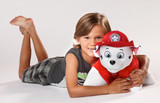 Little boy resting cuddling the Marshall Pillow Pet.