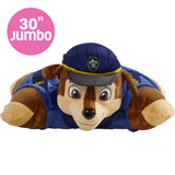 Jumbo 30in Chase Pillow Pet in extra-large plush pillow form, featuring Chase's brown fur, blue police uniform, police hat, floppy ears, and friendly smile.