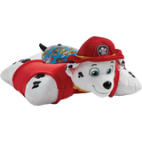 Marshall Sleeptime Lite unfolded into a soft plush pillow featuring Marshall's white fur with black spots, red firefighter helmet and uniform.