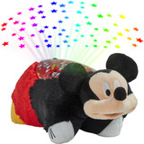 Mickey Mouse Sleeptime Lite projecting colorful stars onto the ceiling, featuring Mickey's black ears, red shorts, yellow shoes, white gloves, and cheerful smile.
