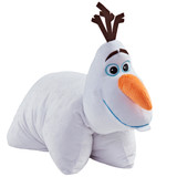 Olaf Pillow Pet folded in plush character form, featuring Olaf's white snowman body, carrot nose, twig hair, and cheerful smile.