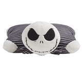 Jack Skellington Pillow Pet unfolded into a soft plush pillow with Jack's head at one end and his black pinstripe body extending across the pillow.