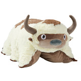 Appa Pillow Pet in plush character form, featuring fluffy white fur, brown markings, curved horns, and brown tail.