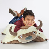 Little boy lying on the Appa Jumbo Pillow Pet in pillow form.