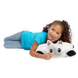 Little girl smiling lying on the Pandy Paws Pillow Pet.