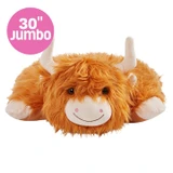 Jumbo 30in Highland Cow Pillow Pet unfolded into an extra-large plush pillow.
