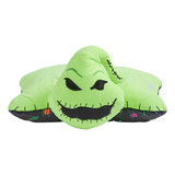 Oogie Boogie Pillow Pet unfolded into a soft plush pillow with Oogie Boogie's head at one end and his green body extending across the pillow.