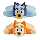 Bluey and Bingo Pillow Pets unfolded into two soft plush pillows side by side.