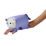 Side view of the Buddy on the Go Plush Chloe Kitty showing its soft plush design, tail, and wearable sleeve.