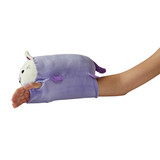 Buddy on the Go Plush Chloe Kitty on a kid's hand, showing its soft plush design and wearable sleeve.