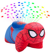 Spider-Man Sleeptime Lite folded in character shape while projecting colorful rainbow stars onto the ceiling.