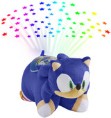 Sonic the Hedgehog Sleeptime Lite folded into a plush night light, projecting colorful rainbow stars onto the ceiling.