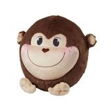 Side view of the Cheeky Monkey Puff showing its round plush shape, soft brown plush, cream-colored ears, and tiny plush feet.