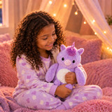 Cute lavender Pixie the Unicorn Boomeez front view with arms out by the sides