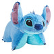 Stitch Pillow Pet folded in plush character form, featuring blue fur, large ears with pink inner ears, big embroidered eyes, and a dark blue nose.