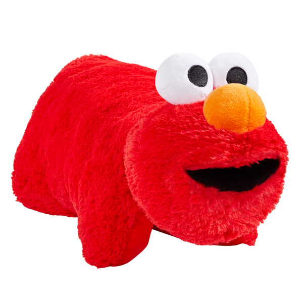 Elmo Pillow Pet in plush character form, featuring bright red fur, large white eyes, an orange nose, and a cheerful smile.