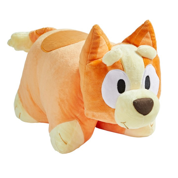 Bingo Pillow Pet in plush character form, featuring Bingo's orange fur, cream muzzle, pointy ears, and red nose.