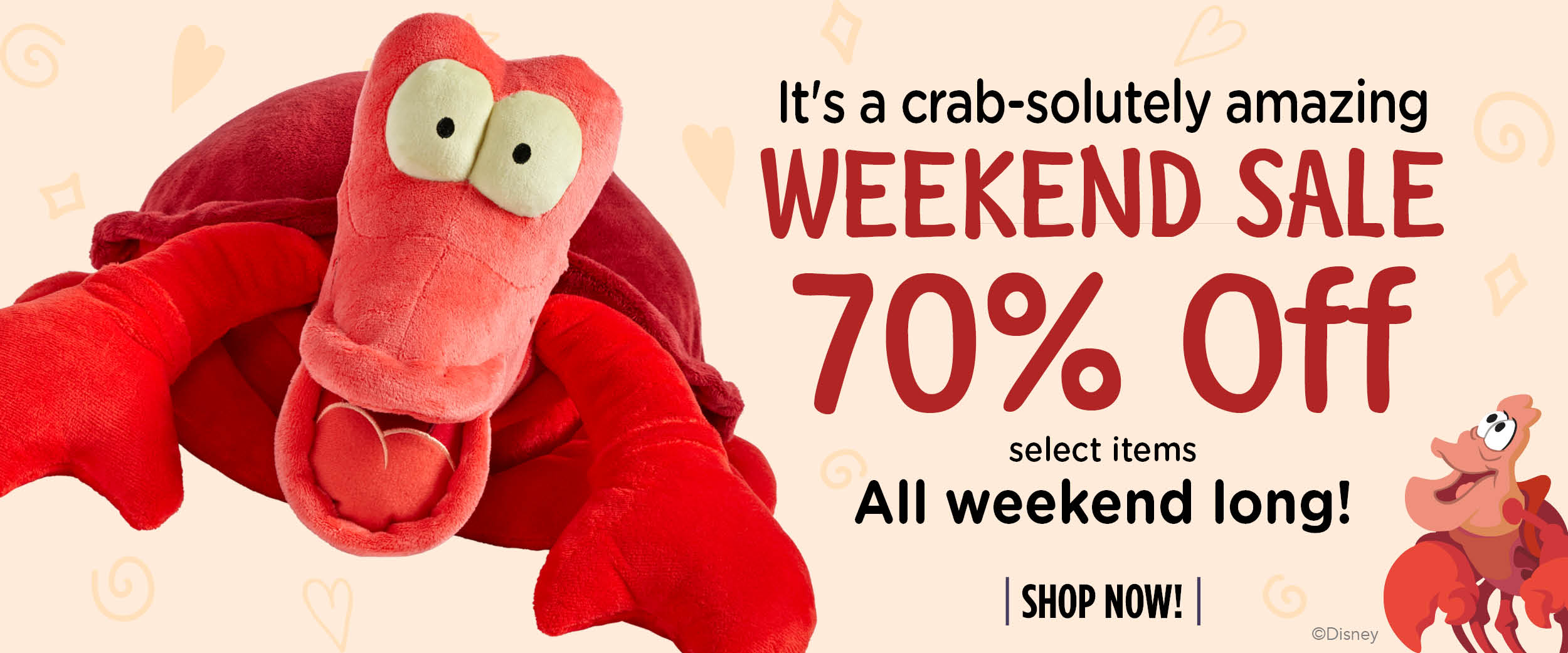 It&#039;s a crabsolutely amazing WEEKEND SALE! Select items 70% Off all weekend long! Shop now!