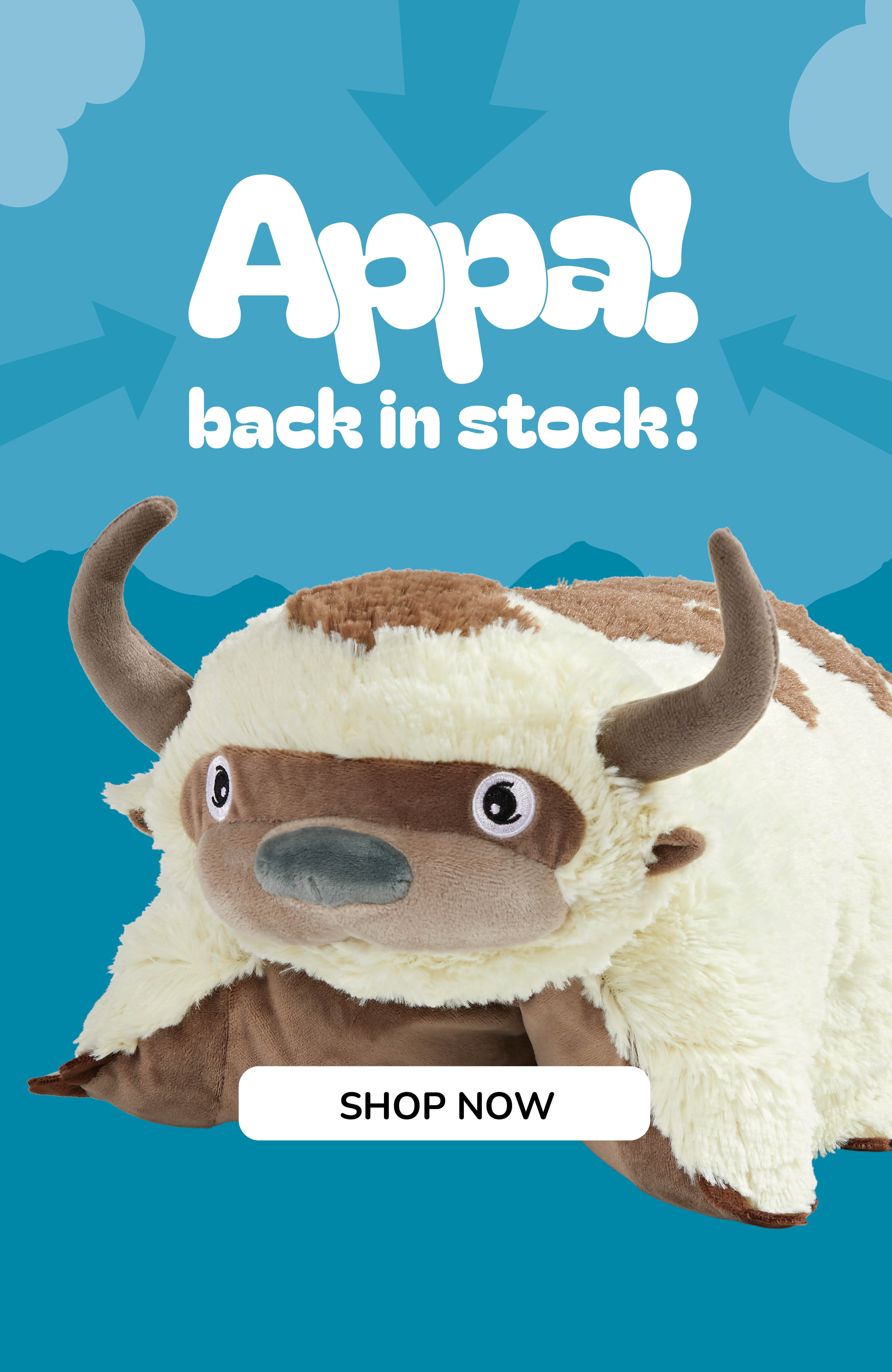 Image of the adorable Appa Pillow Pet from Avatar the Last Airbender series.