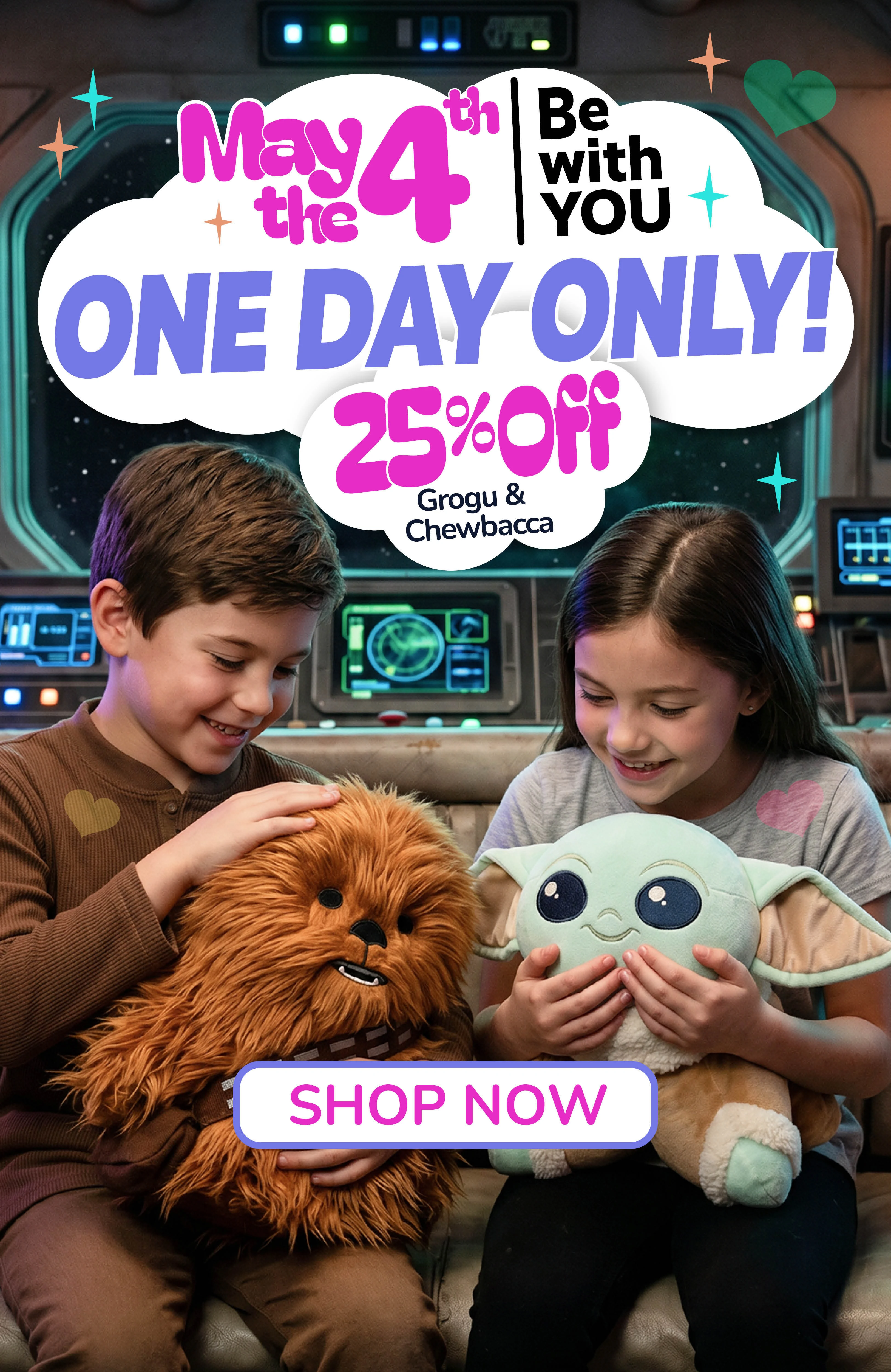 May the 4th be with you!  One day only! Get Grogu or Chewbacca Pillow Pet for 25% Off! Click here to shop now!