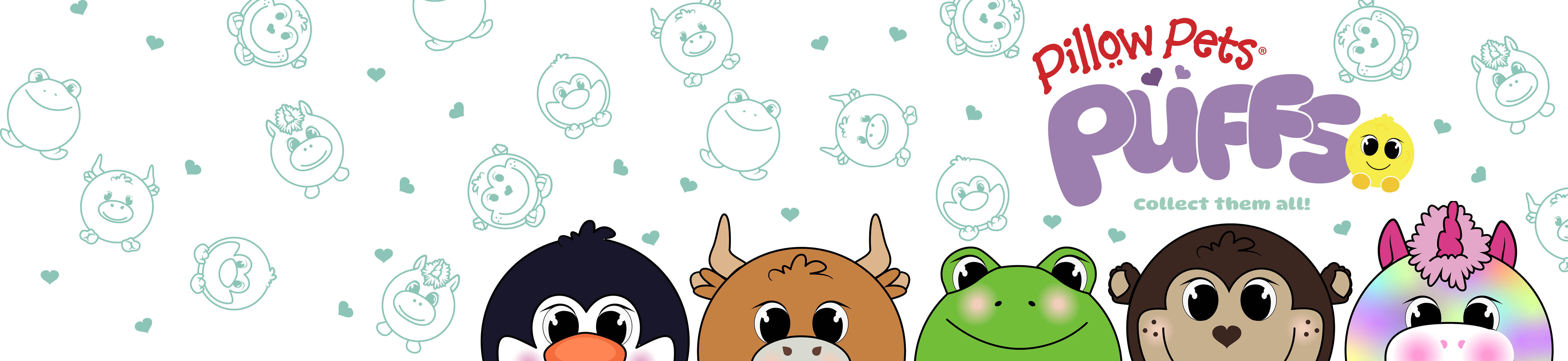image of the Pillow Pets Puff Logo, with the characters line drawn below