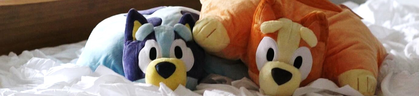 Image of the adorable combo pack including Bluey and Bingo Pillow Pets.