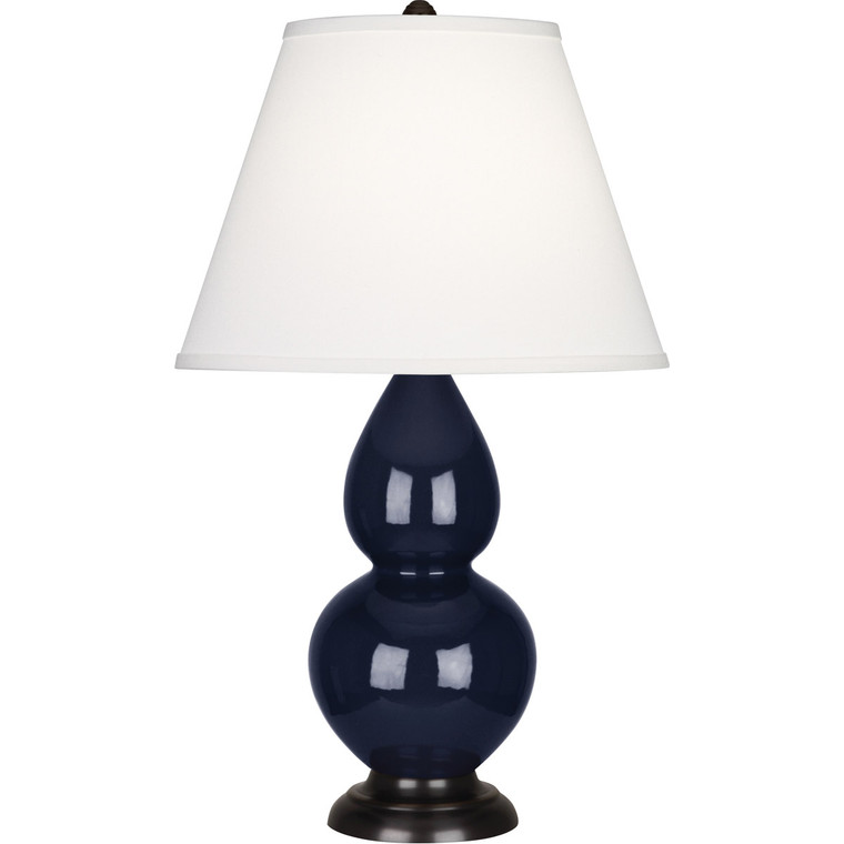 Robert Abbey Midnight Small Double Gourd Accent Lamp in Midnight Blue Glazed Ceramic with Deep Patina Bronze Finished Accents MB11X
