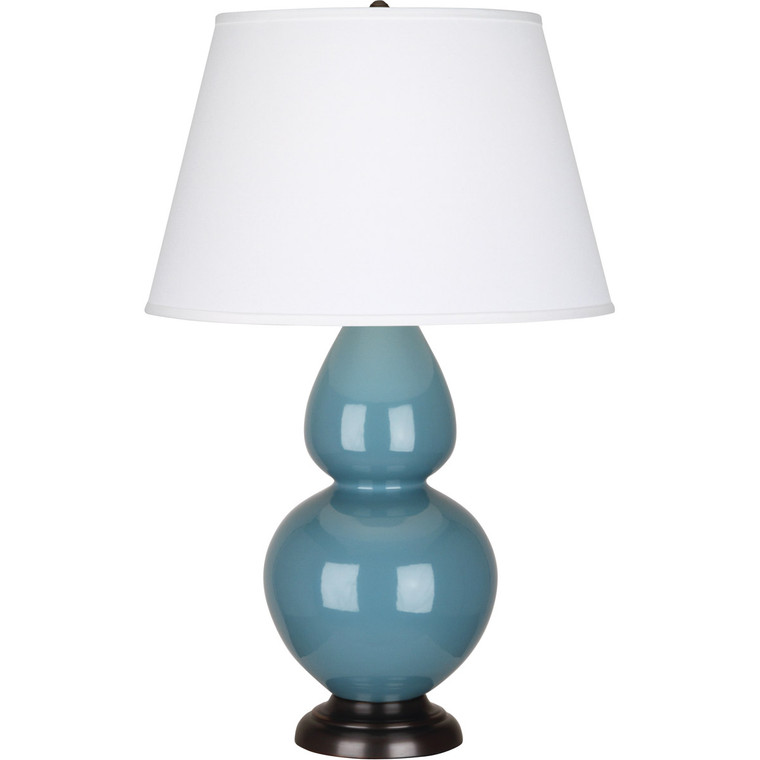 Robert Abbey Steel Blue Double Gourd Table Lamp in Steel Blue Glazed Ceramic with Deep Patina Bronze Finished Accents OB21X