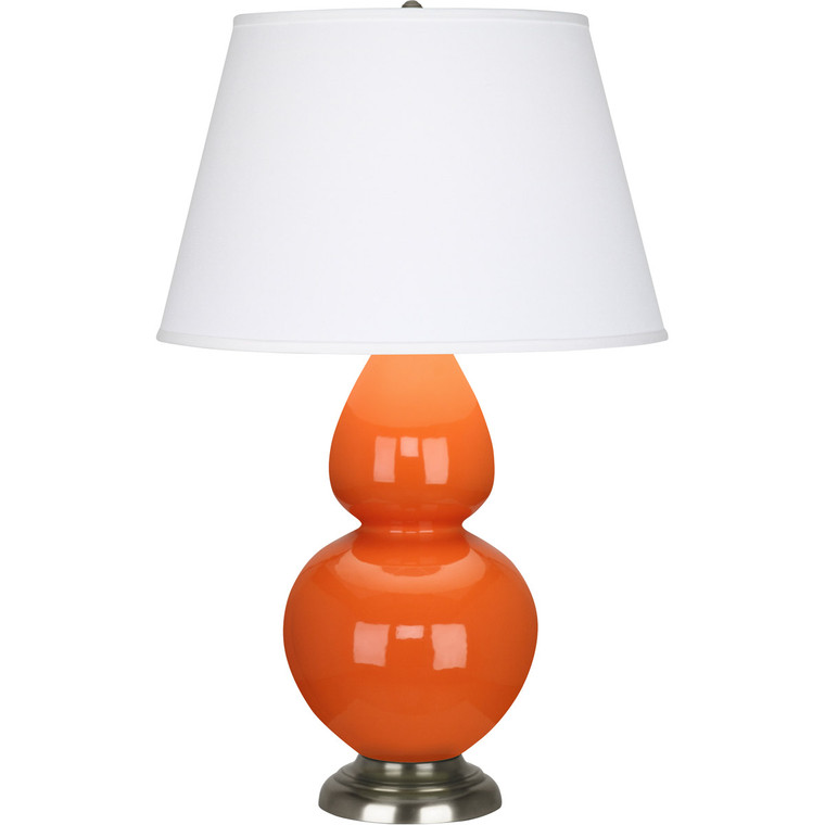 Robert Abbey Pumpkin Double Gourd Table Lamp in Pumpkin Glazed Ceramic with Antique Silver Finished Accents 1675X