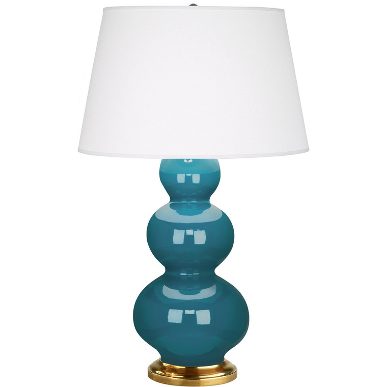 Robert Abbey Peacock Triple Gourd Table Lamp in Peacock Glazed Ceramic with Antique Natural Brass Finished Accents 323X