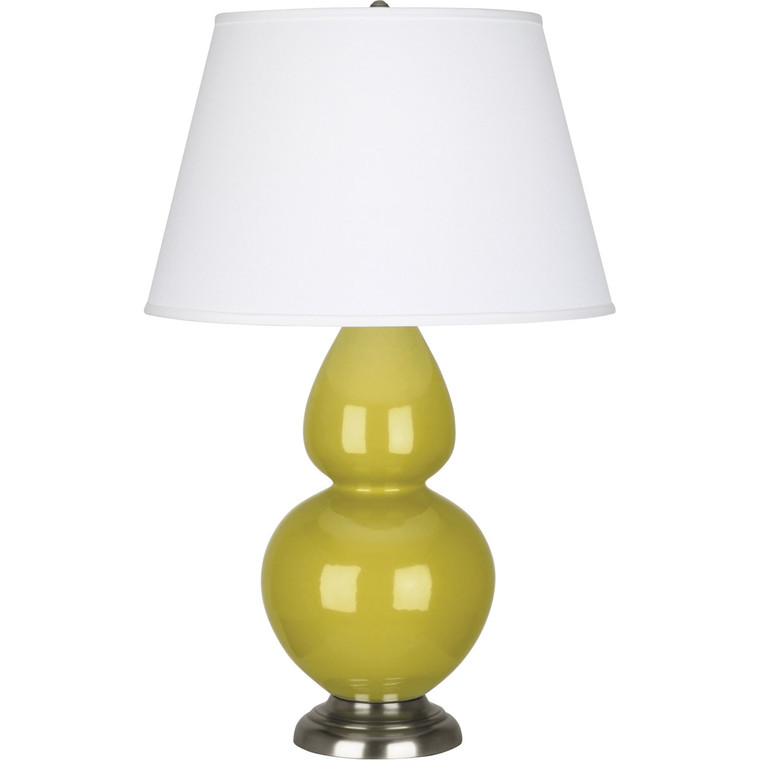 Robert Abbey Citron Double Gourd Table Lamp in Citron Glazed Ceramic with Antique Silver Finished Accents CI22X