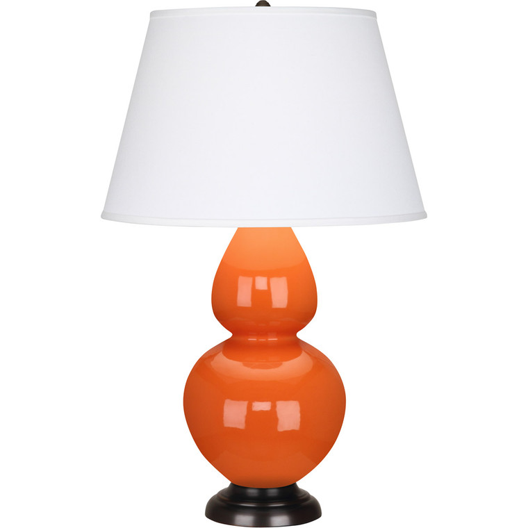 Robert Abbey Pumpkin Double Gourd Table Lamp in Pumpkin Glazed Ceramic with Deep Patina Bronze Finished Accents 1645X