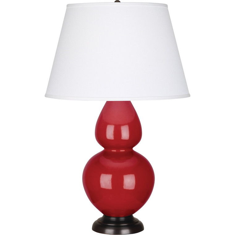 Robert Abbey Ruby Red Double Gourd Table Lamp in Ruby Red Glazed Ceramic with Deep Patina Bronze Finished Accents RR21X