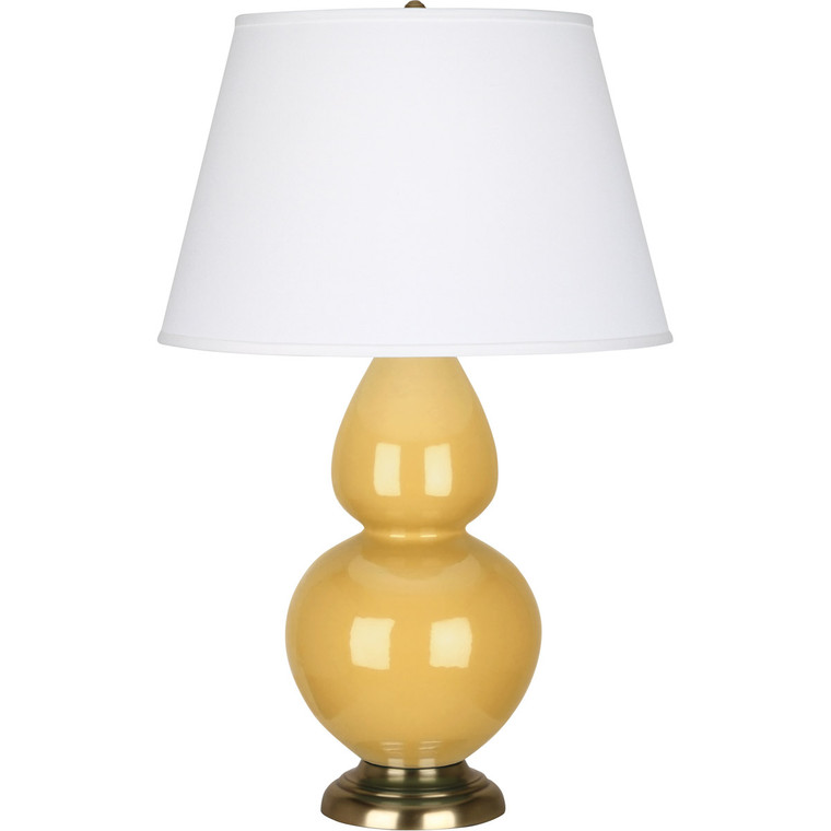 Robert Abbey Sunset Double Gourd Table Lamp in Sunset Yellow Glazed Ceramic with Antique Brass Finished Accents SU20X