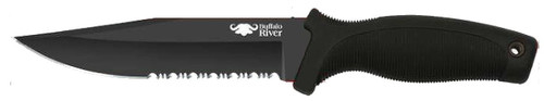 BUFFALO RIVER - Maxim 6in 50% Serrated Tactical Blade Black NoSlip Hdle - SKU: BRKM115