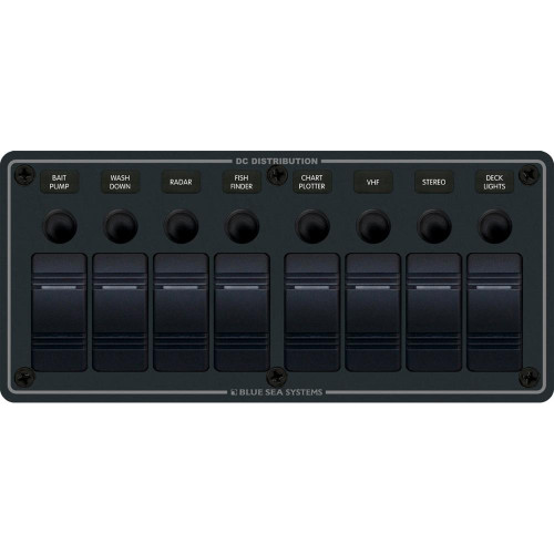 Blue Sea 8371 Water Resistant Panel - 8 Position - Black - Horizontal Mount
