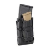 High Speed Gear Double Decker TACO rifle and pistol magazine pouch in black, front view holding a rifle magazine and pistol magazine