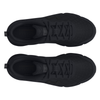 Overhead view of the black UA Charged Assert 10, showcasing lace pattern, breathable upper, and padded collar. | Black