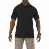 Front view of 5.11 SS Utility Polo tactical polo shirt with dual sleeve pen pockets. | Black