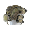 Agilite Ops-Core Maritime FAST SF Super High Cut Helmet Cover Gen 4 Multicam worn on mannequin head left rear showing IR American flag patch on Velcro field and rear battery pouch with counterweight