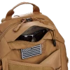 Vertx Siege 15L Sling Pack VTX5306 coyote brown top pocket open showing sunglasses stored inside with American flag patch on front Velcro panel below