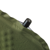 Snugpak Basecamp Ops Self Inflating Maxi Mat olive close-up of black blow and lock valve showing twist-lock cap detail and hexagonal embossed fabric texture on top surface at valve corner