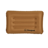 Snugpak Basecamp Air Pillow coyote tan front face fully inflated showing Snugpak logo and three horizontal channel seams across sleeping surface