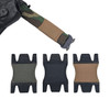 Esstac 1.75" Belt Magnet olive drab, black, and coyote color variants shown with olive magnet mounted on camo belt holding a tool