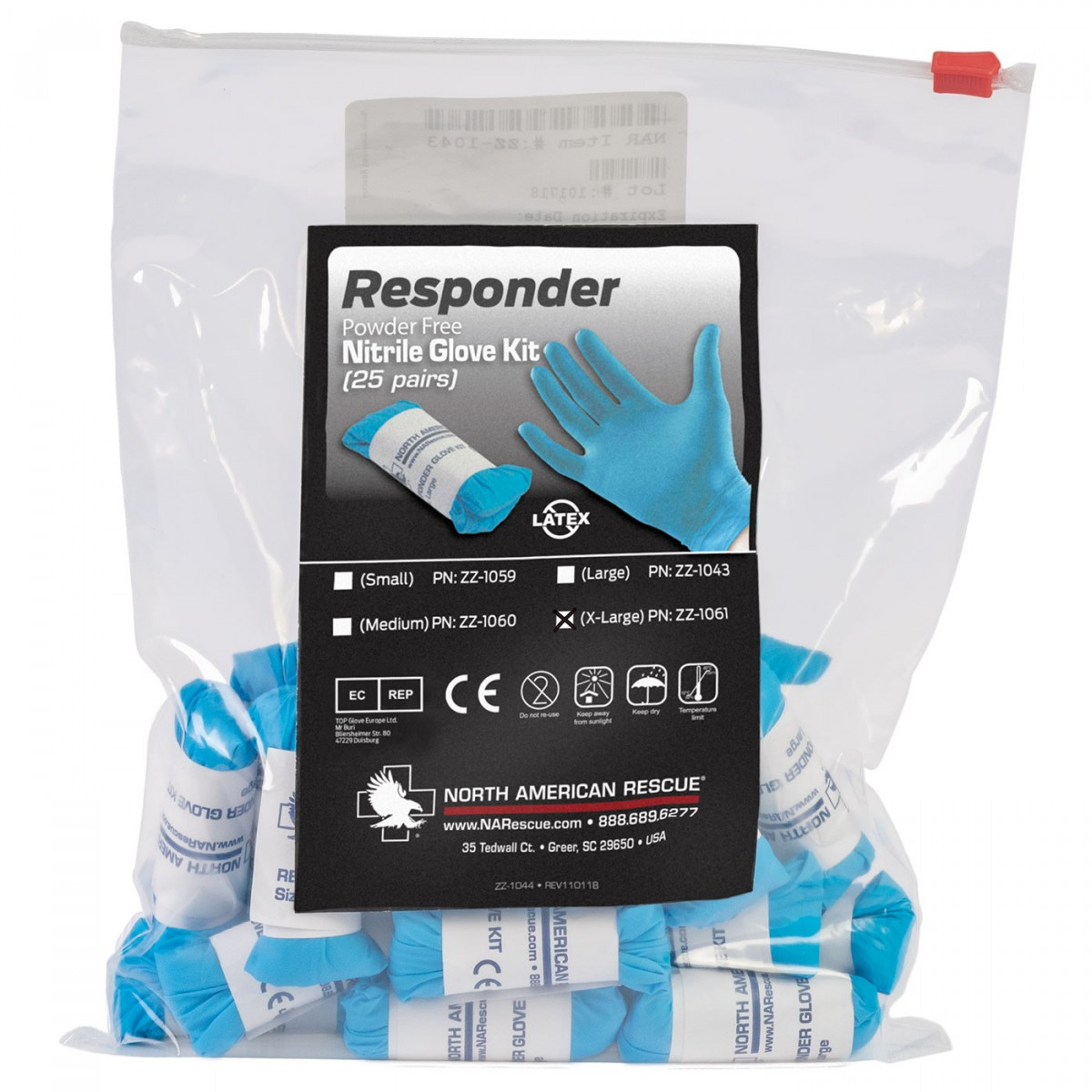 North American Rescue Responder Blue Nitrile Glove Kit (Pack of 25)