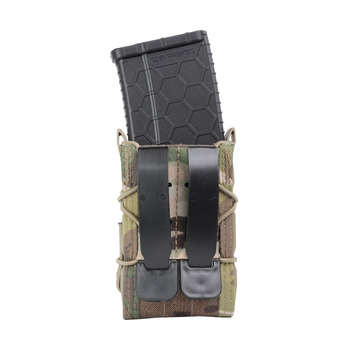 High Speed Gear Double Decker TACO rifle and pistol magazine pouch in MultiCam, rear view showing attachment backing