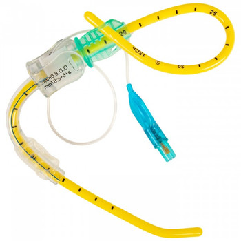 “NAR Cricothyrotomy Kit bougie-introducer fixed pre-inserted into 6.0 mm inner diameter tracheostomy tube. “NAR Cricothyrotomy Kit bougie-introducer fixed pre-inserted into 6.0 mm inner diameter tracheostomy tube.
